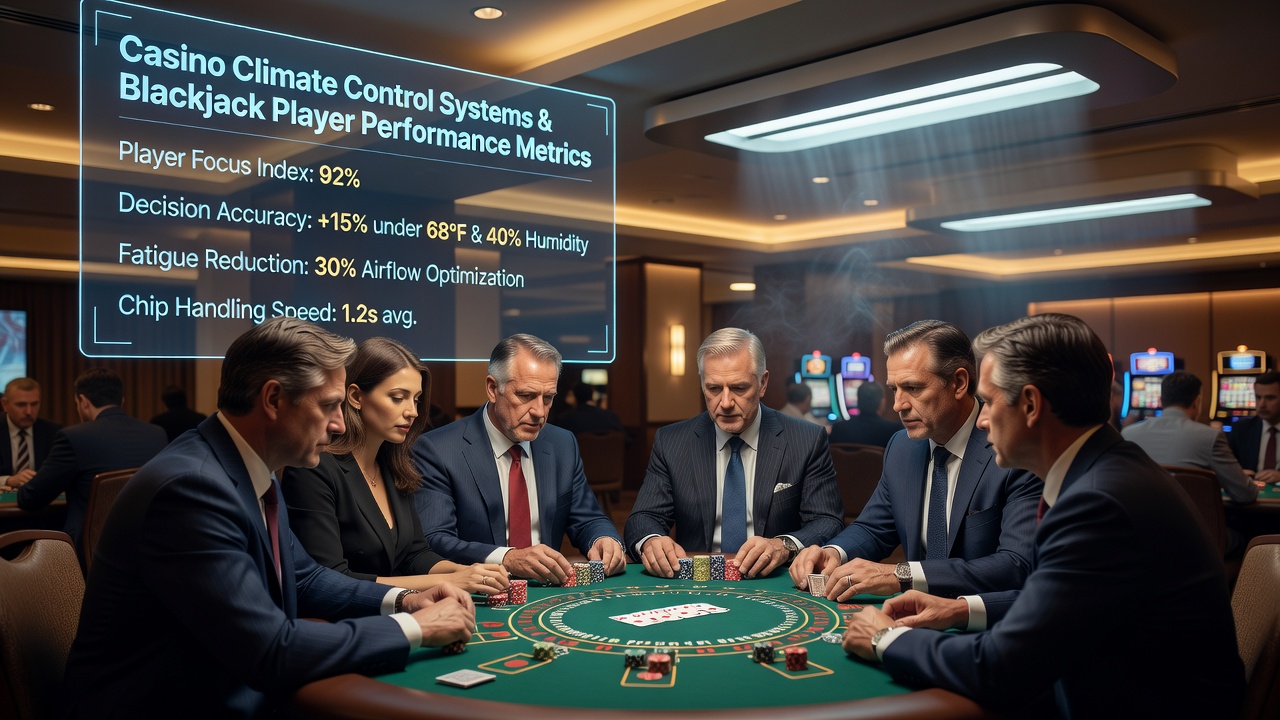 Casino HVAC units regulating temperature and airflow above active blackjack tables