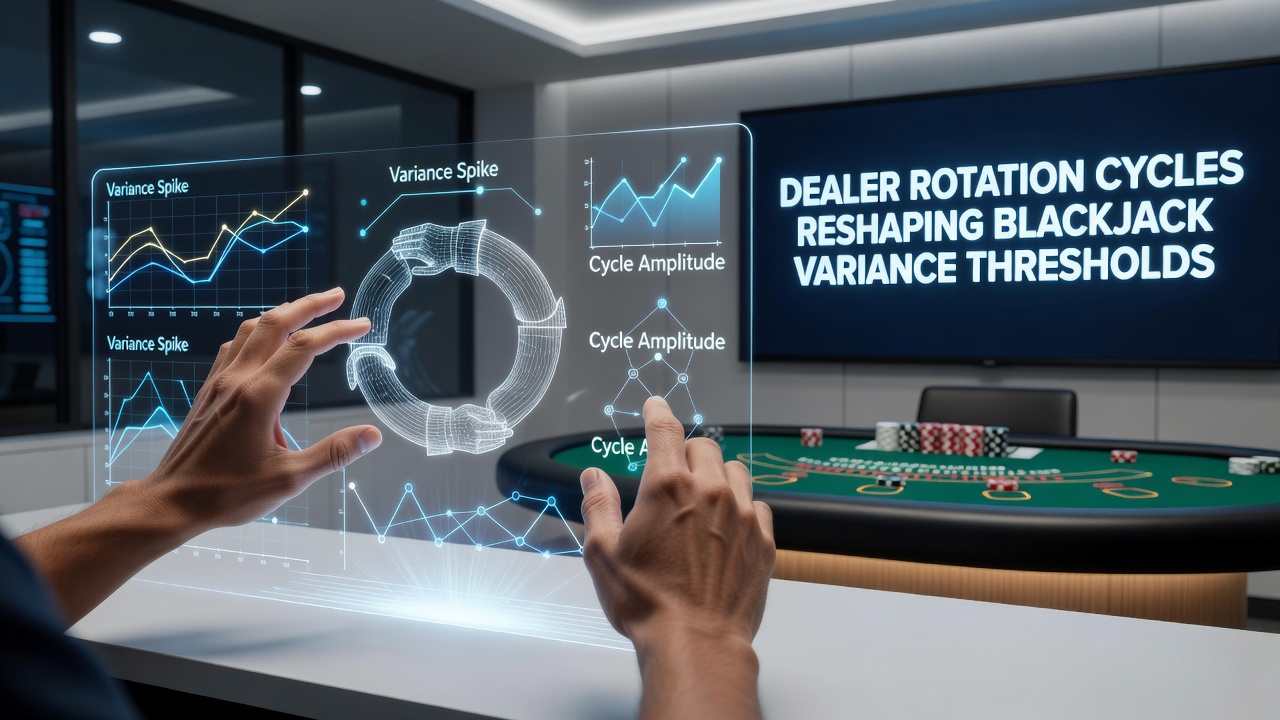 Blackjack dealer rotating at a casino table during a busy evening session