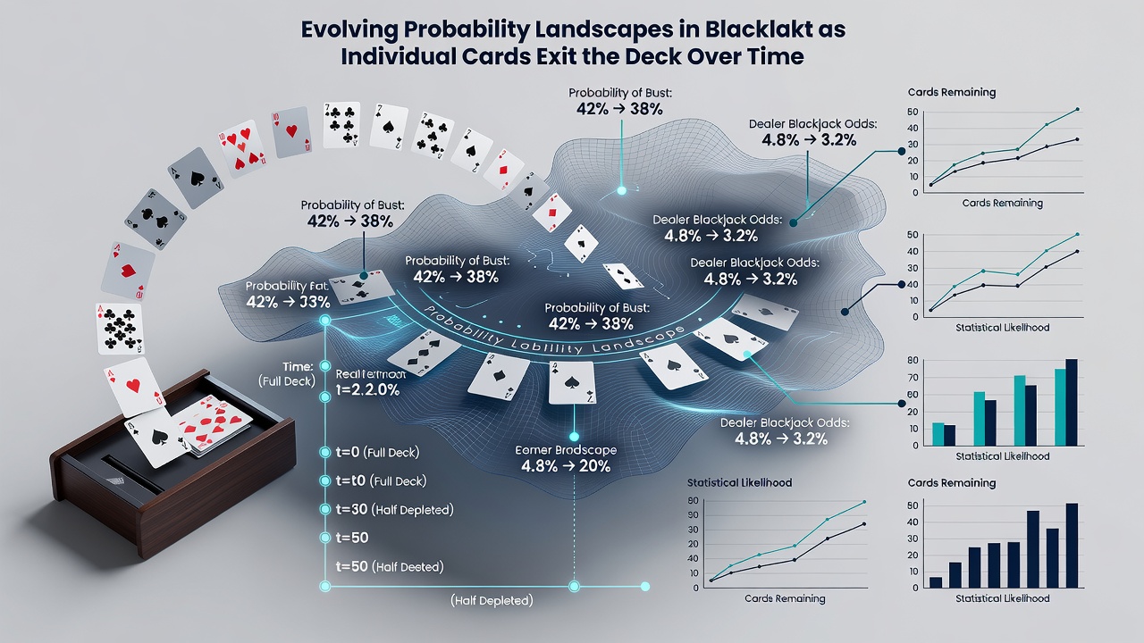 Graph illustrating evolving blackjack probabilities and edge shifts as cards are removed from the shoe