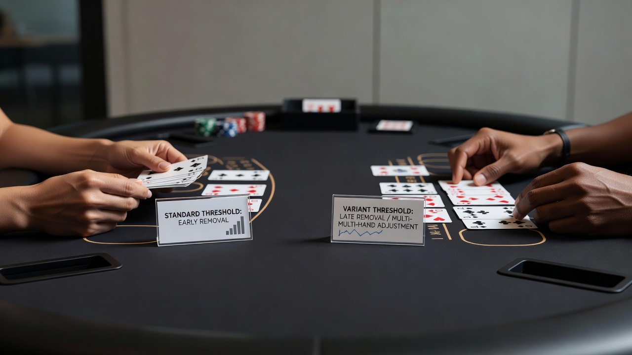Close-up of dealer distributing cards to three active player positions at once