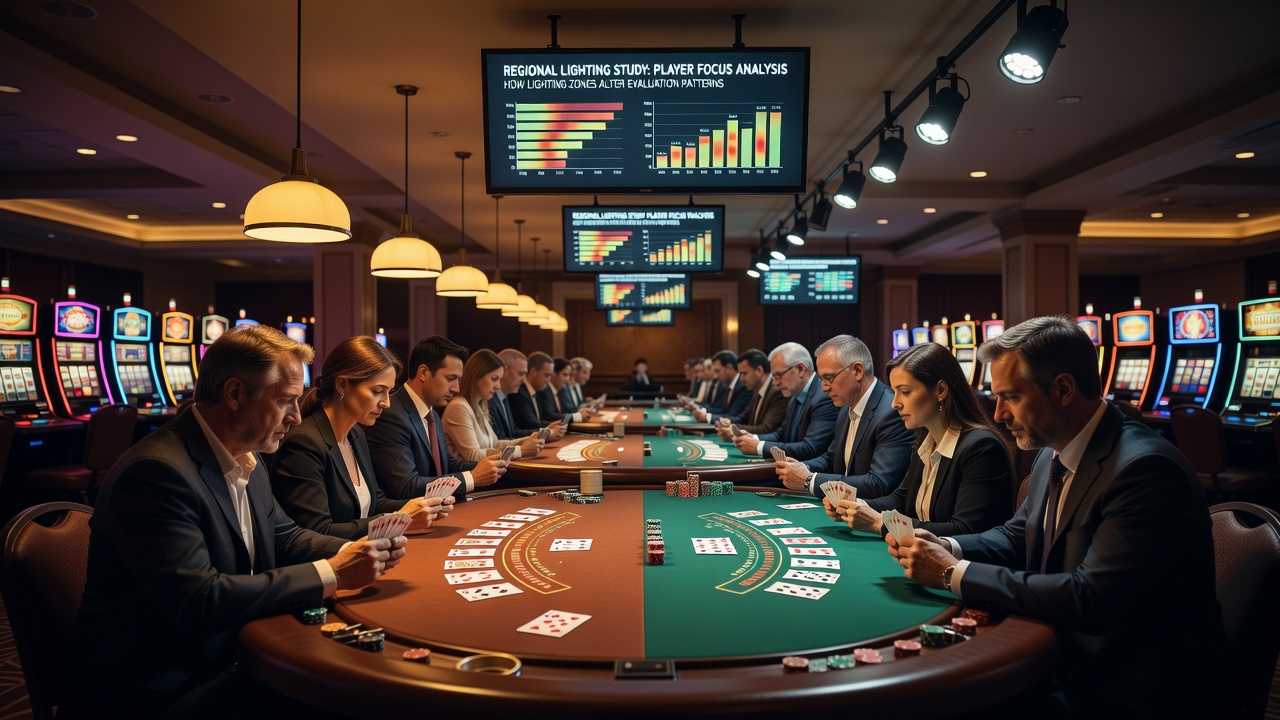 Close-up view of blackjack table under different regional lighting conditions highlighting shadow placement and card visibility