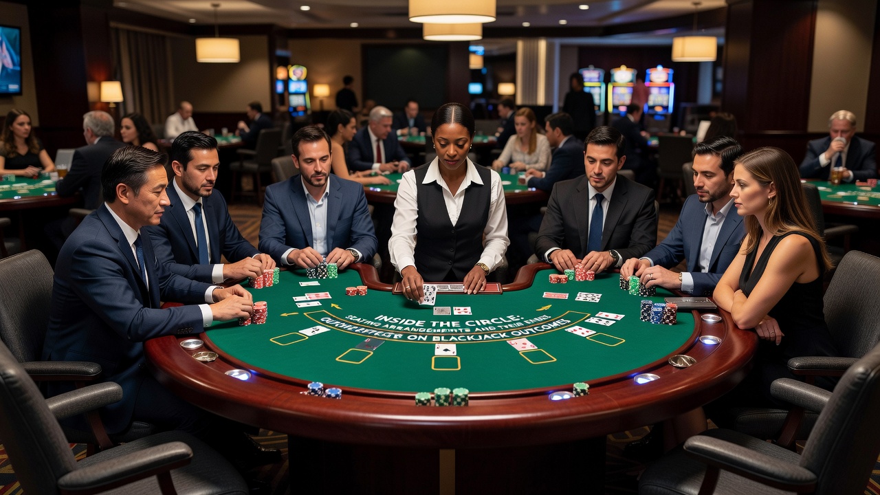 Close-up view of blackjack table from player perspective highlighting how seat location changes view of the discard tray and other hands