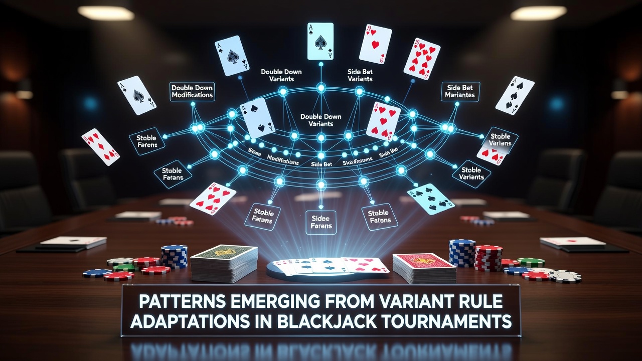 Blackjack tournament players adapting to variant rules at a casino table