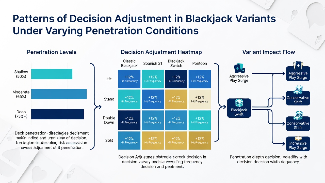 Chart displaying decision adjustment frequencies at different penetration levels across blackjack variants