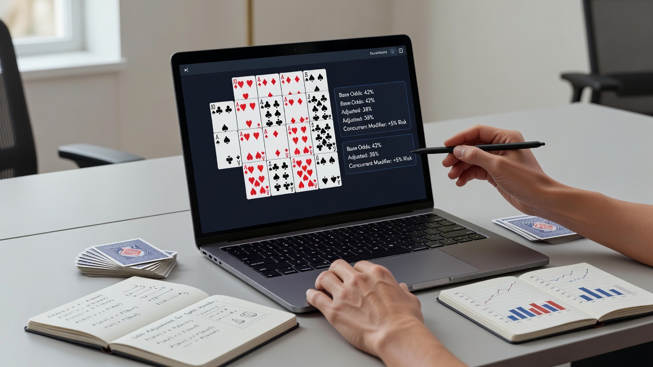 Close-up of blackjack shoe and multiple betting circles illustrating concurrent hand synchronization