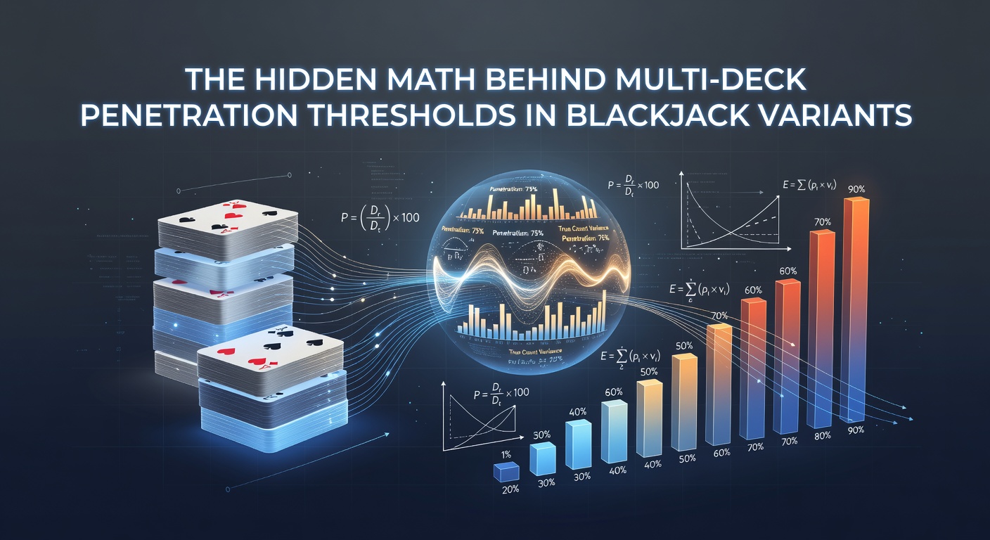 Diagram showing multi-deck shoe penetration percentages and corresponding player edge calculations in blackjack variants