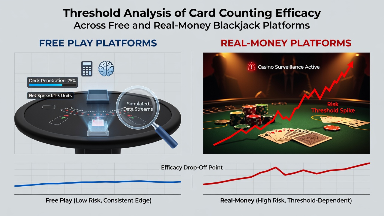 Comparison of free play interface versus real-money blackjack screen showing bet options