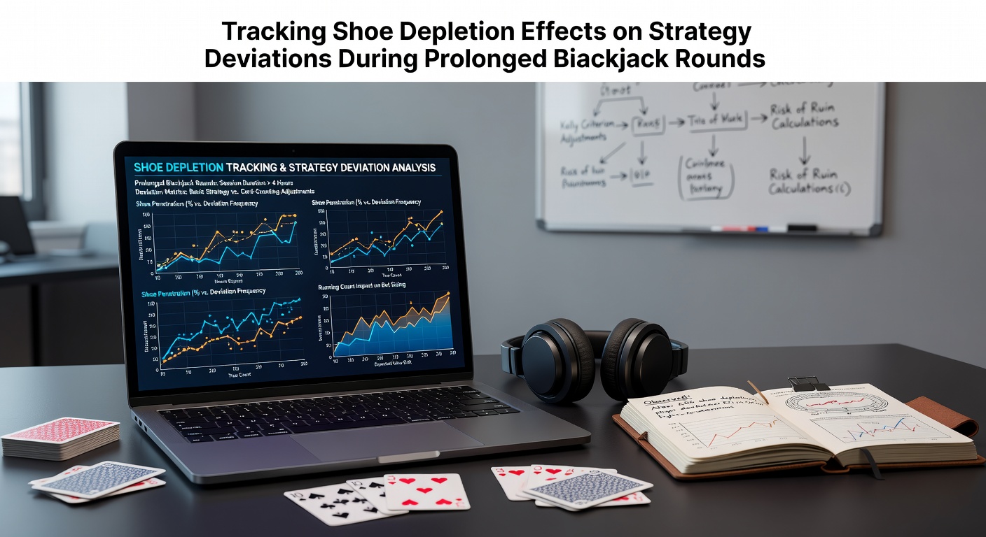 Blackjack table with multiple decks being dealt from a shoe during an extended session