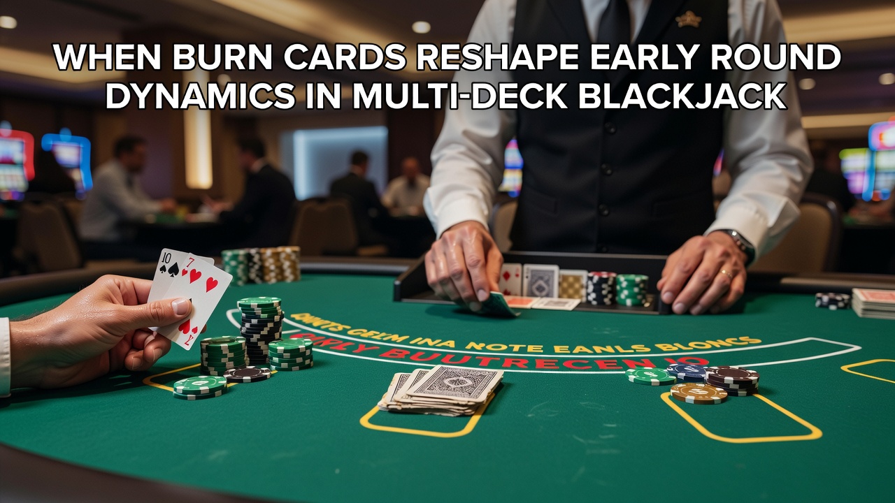 Blackjack table layout showing burn card placement next to the dealing shoe during early rounds