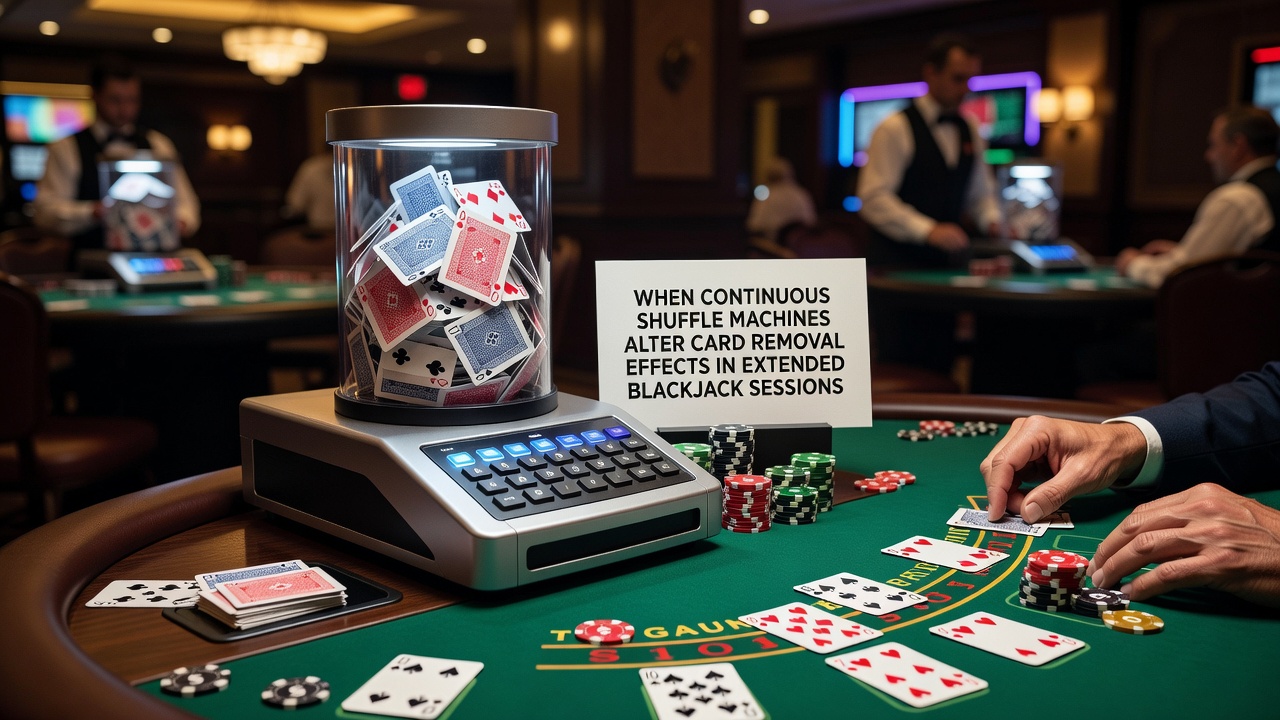 Continuous shuffle machine integrated into a blackjack table during extended sessions